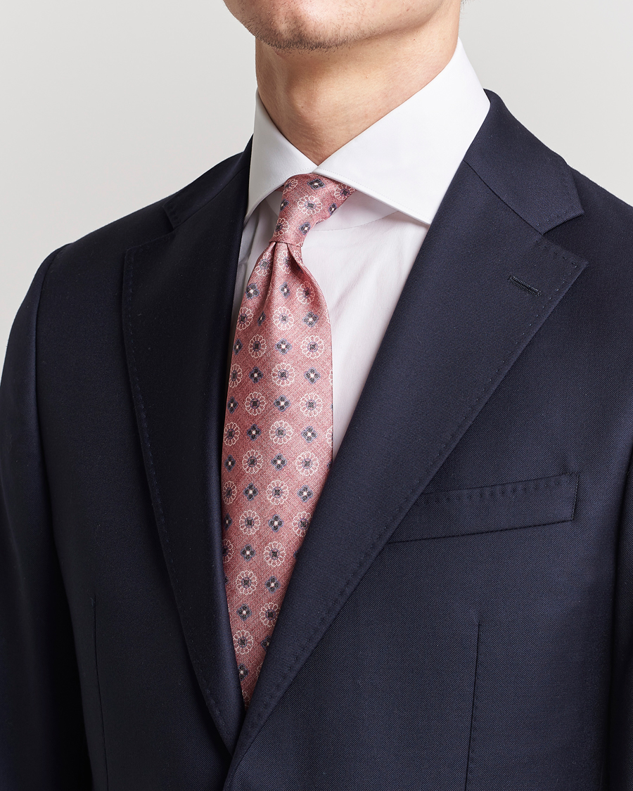 Herren | Stenströms Flower Printed Silk Tie Pink | Stenströms | Flower Printed Silk Tie Pink