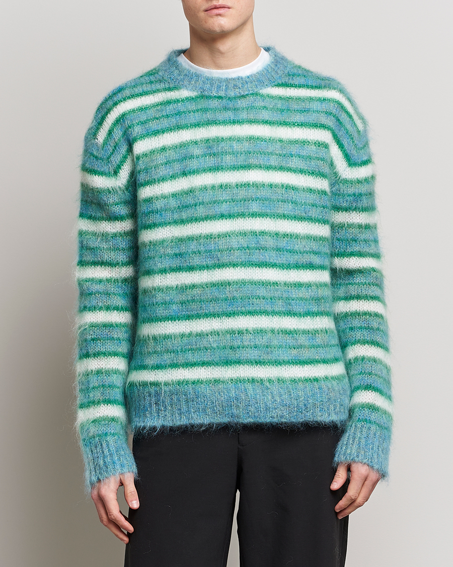 Herren | Strickpullover | Marni | Striped Mohair Sweater Turquoise
