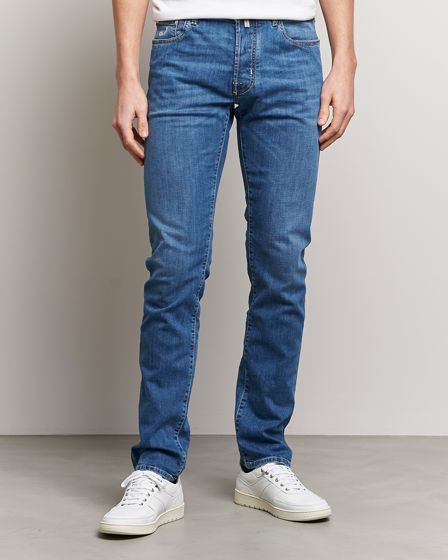 Herren | Jacob Cohën | Jacob Cohën | Bard Denim Linen Resort Stretch Jeans Mid Blue
