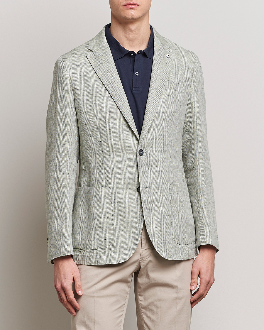 Herren |  | L.B.M. 1911 | Jack Regular Fit Herringbone Linen Blazer Pistachio