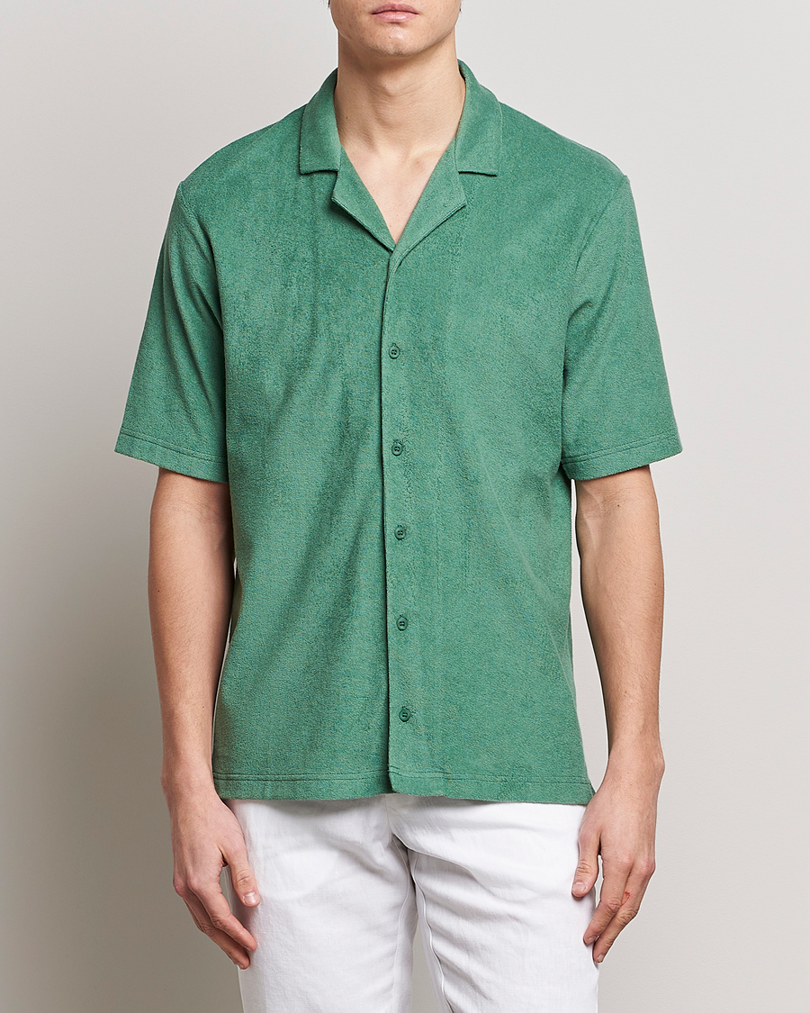 Men |  | Sunspel | Towelling Camp Collar Shirt Thyme Green