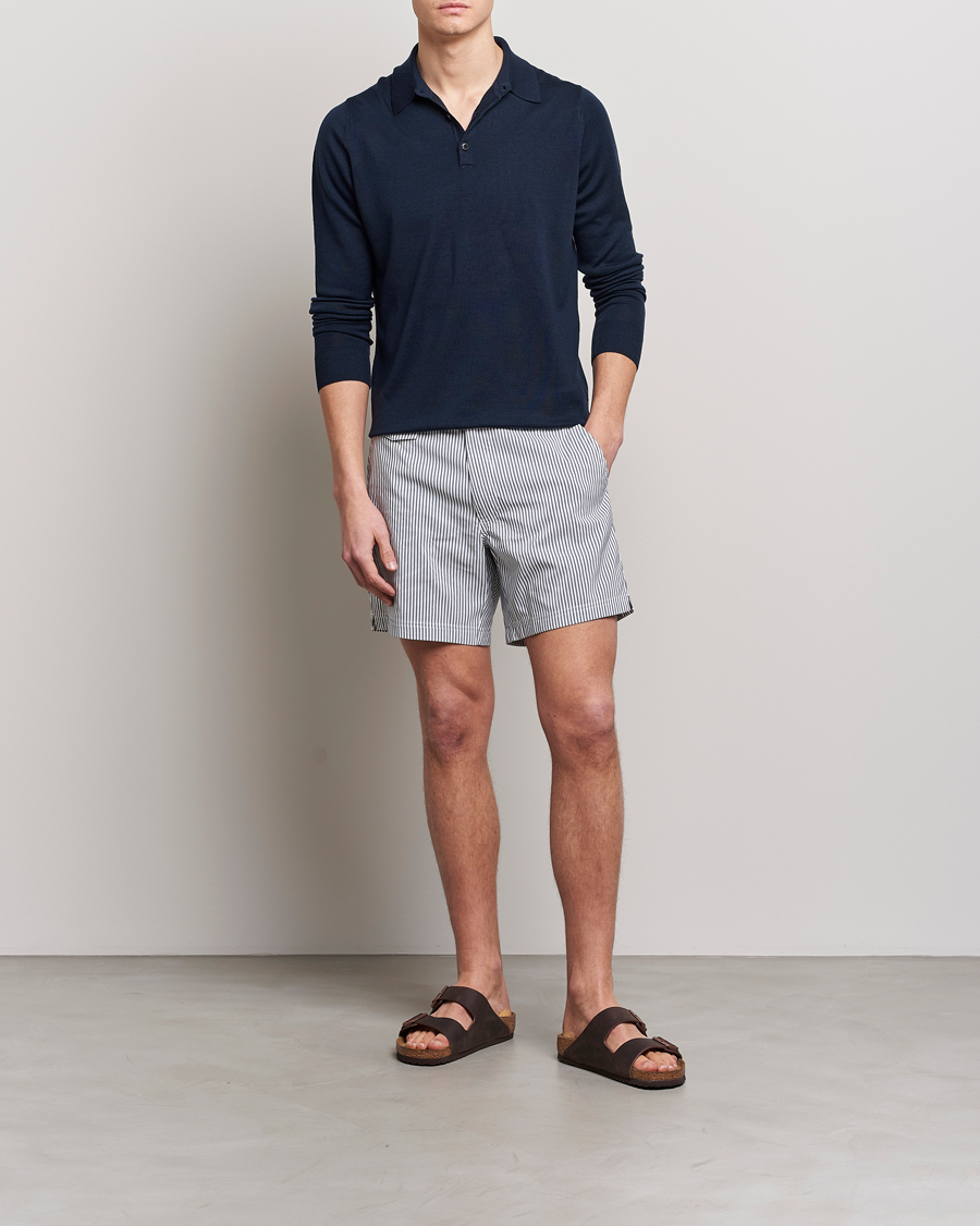 Herren | Badehosen | Sunspel | Striped Tailored Swimshorts Navy/White