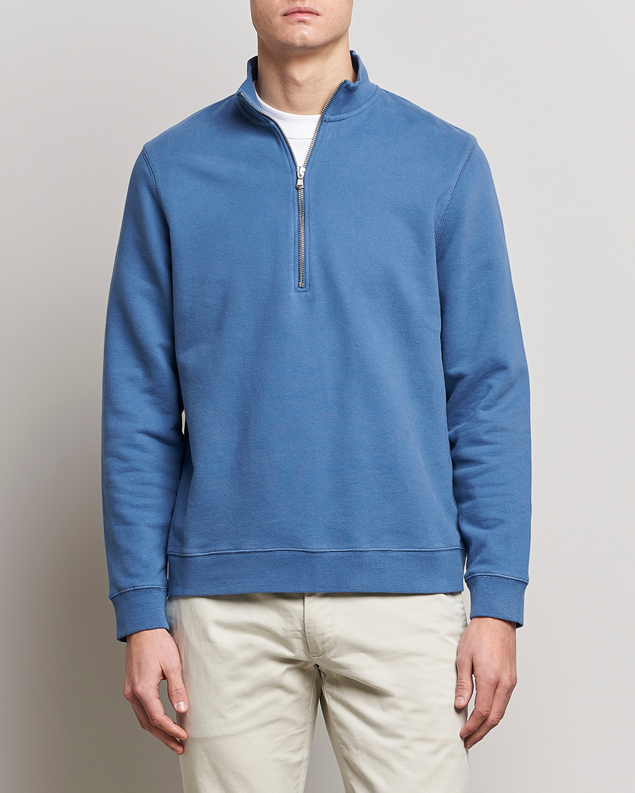 Herren |  | Sunspel | Loopback Half Zip Sweatshirt Blue Stone