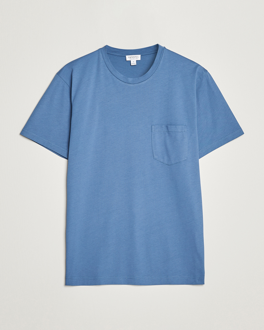Herren | | Sunspel | Riviera Pocket Crew Neck T-Shirt Blue Stone