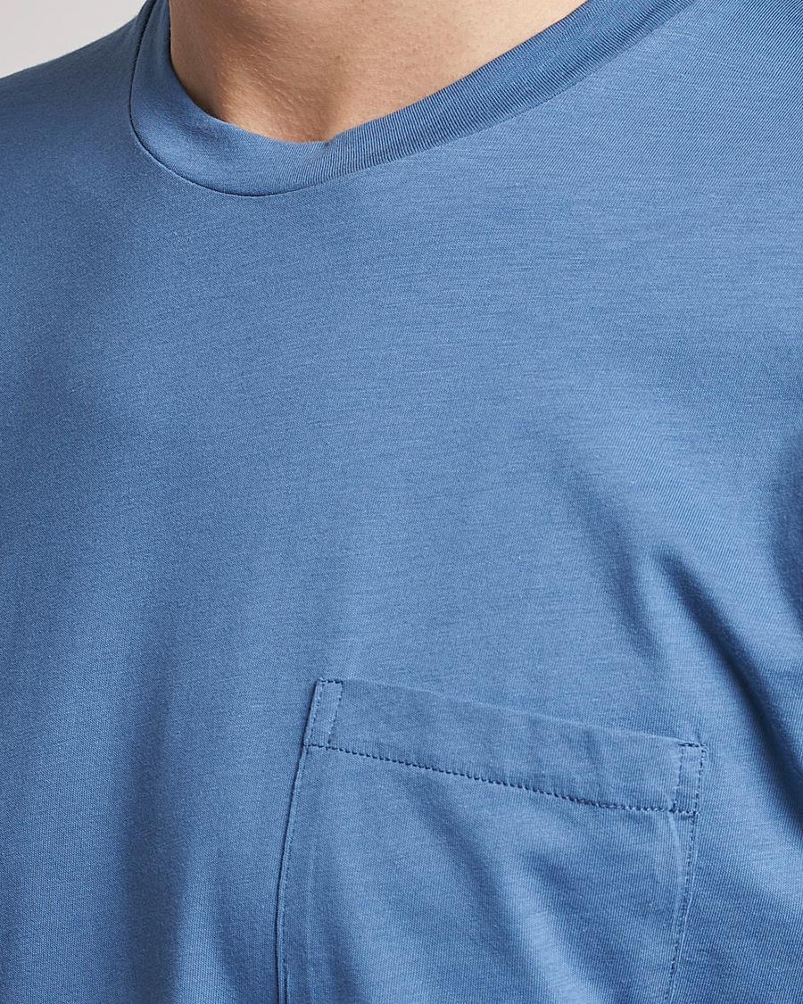 Herren | T-Shirts | Sunspel | Riviera Pocket Crew Neck T-Shirt Blue Stone