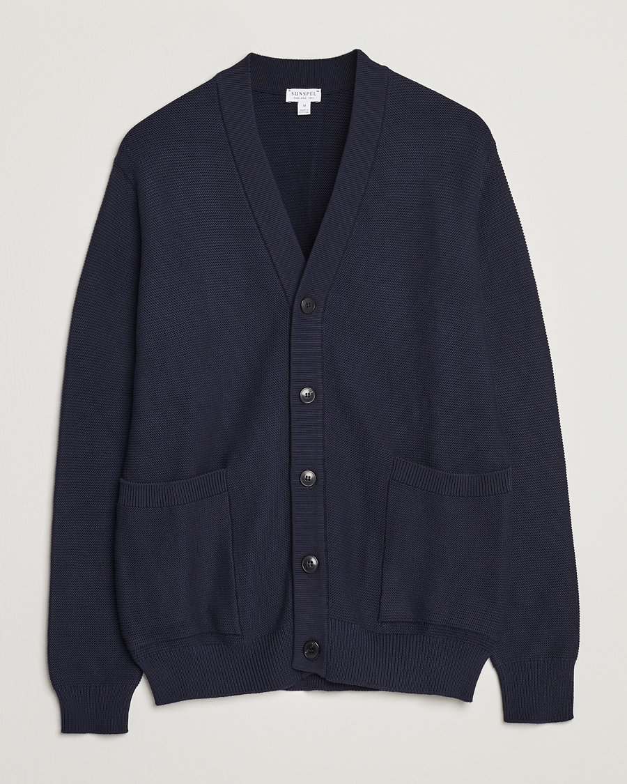 Herren | Pullover | Sunspel | Garter Cotton Knit Cardigan Navy