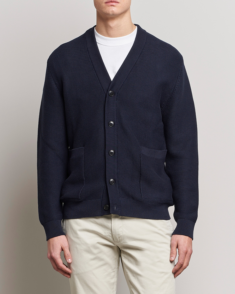 Herren | Pullover | Sunspel | Garter Cotton Knit Cardigan Navy