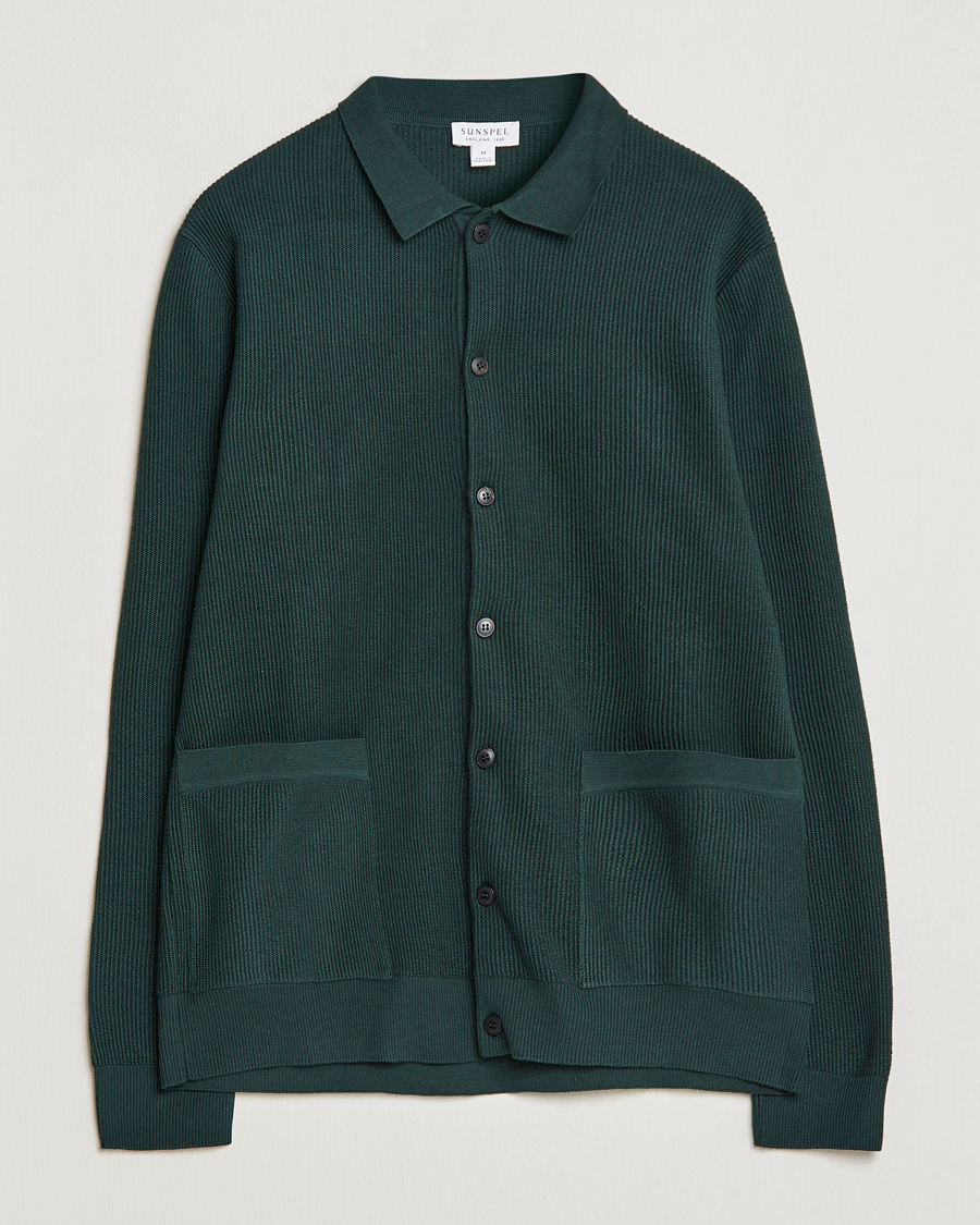 Herren | Pullover | Sunspel | Knitted Cotton Jacket Seaweed