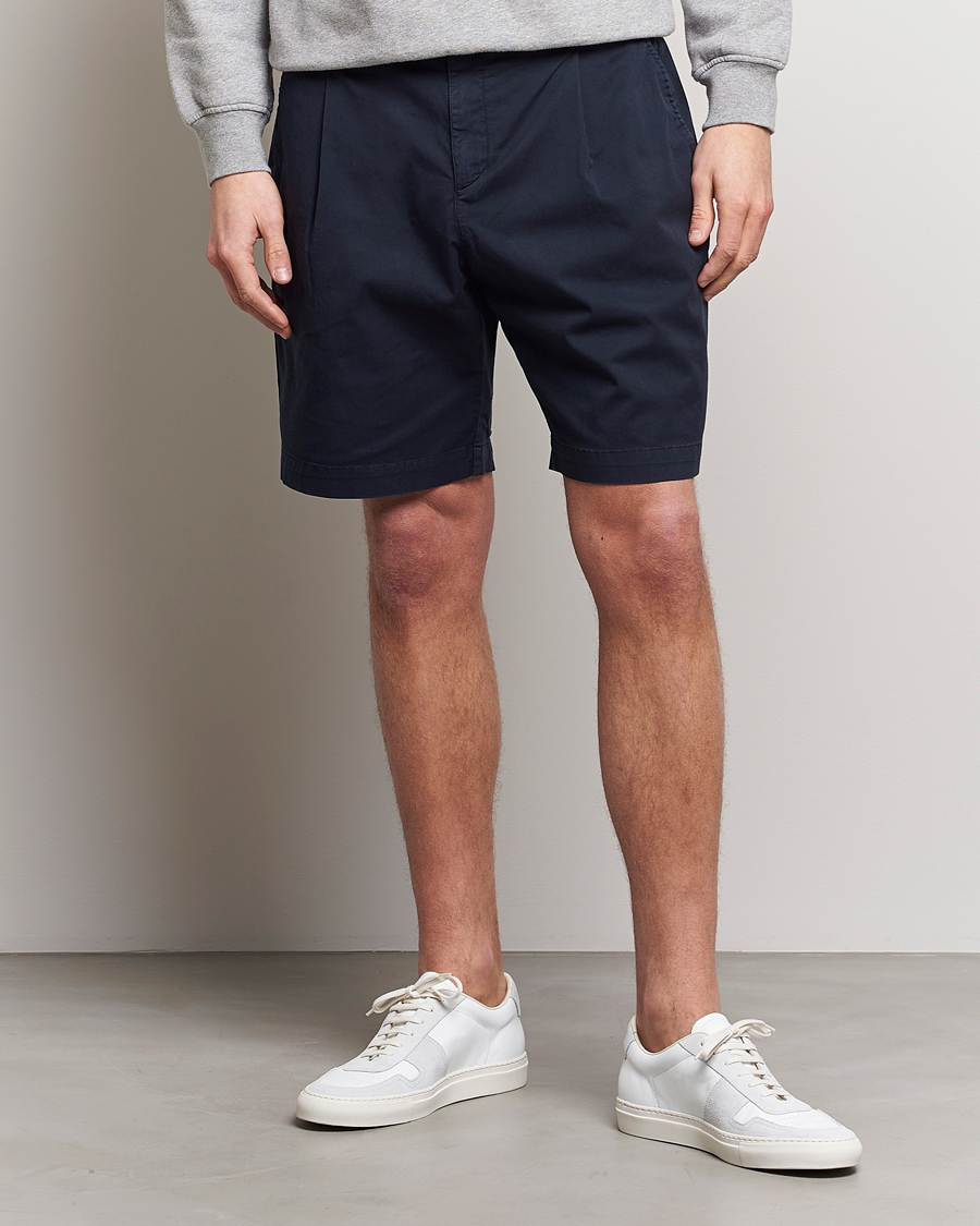 Herren | Kleidung | Sunspel | Pleated Stretch Cotton Twill Shorts Navy