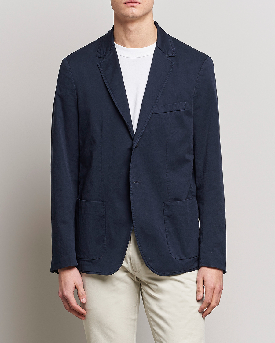 Herren | Baumwollsakko | Sunspel | Cotton Stretch Jacket Navy