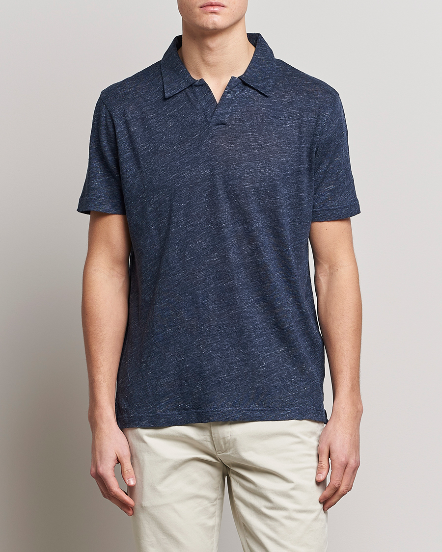 Herren | Sunspel | Sunspel | Linen Polo Shirt Navy Melange