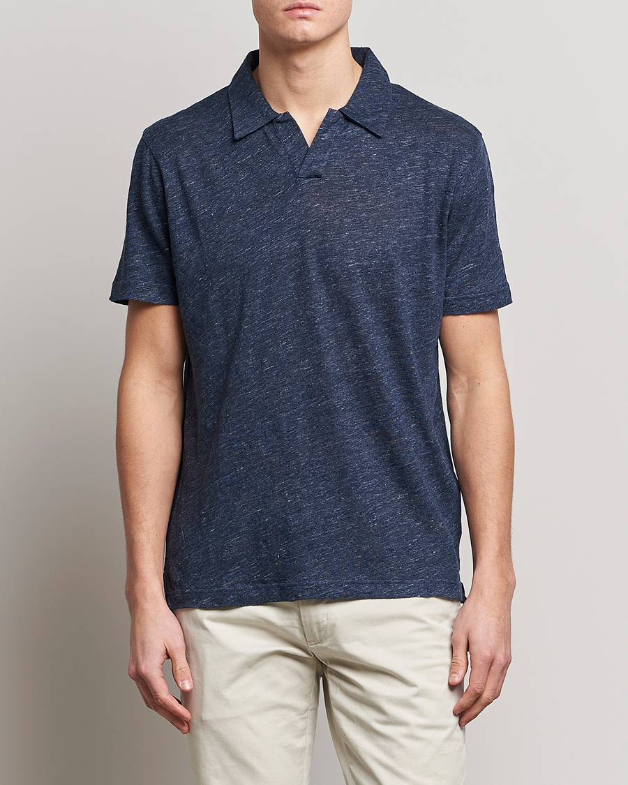 Herren |  | Sunspel | Linen Polo Shirt Navy Melange
