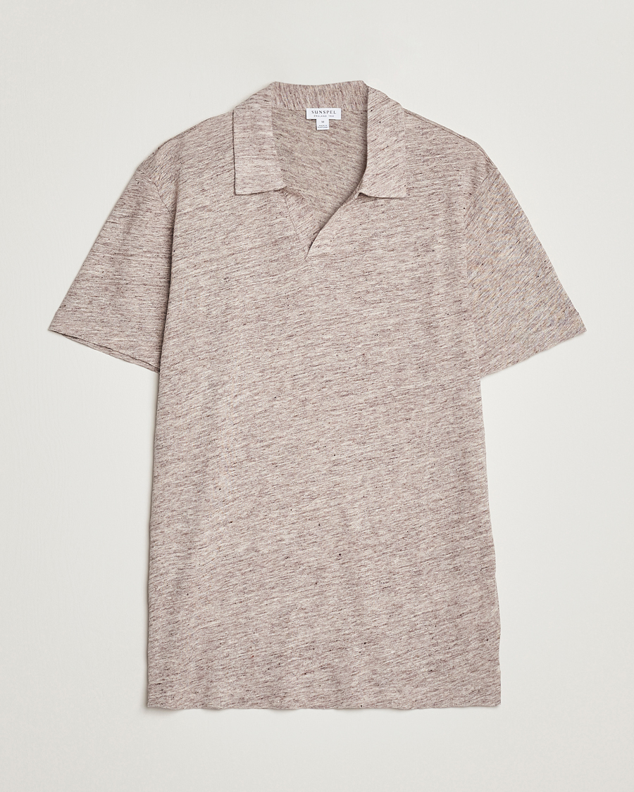 Herren | Poloshirt | Sunspel | Linen Polo Shirt Oatmeal Melange