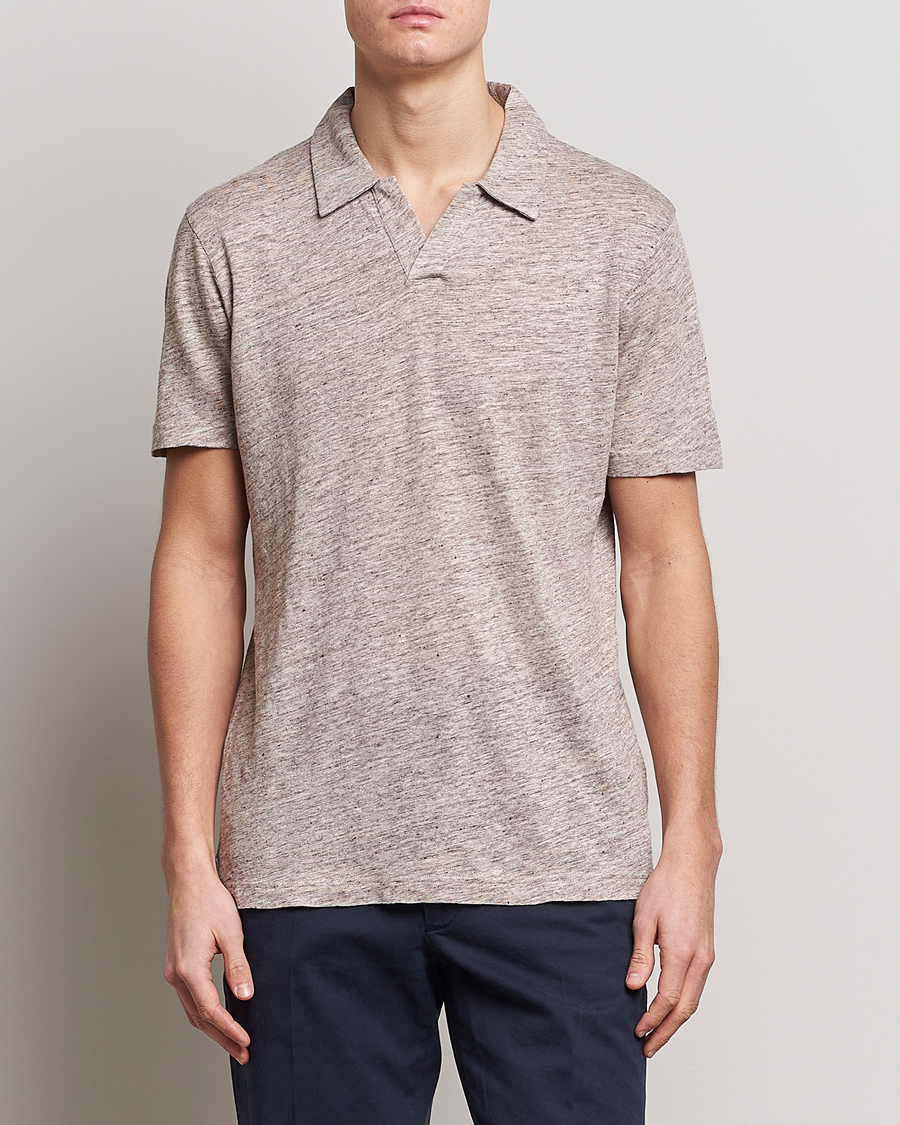 Herren |  | Sunspel | Linen Polo Shirt Oatmeal Melange