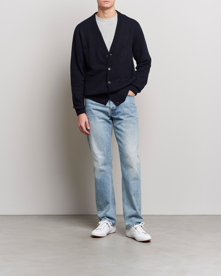 Herren | Pullover | Sunspel | Lambswool Cardigan Dark Navy Mouline