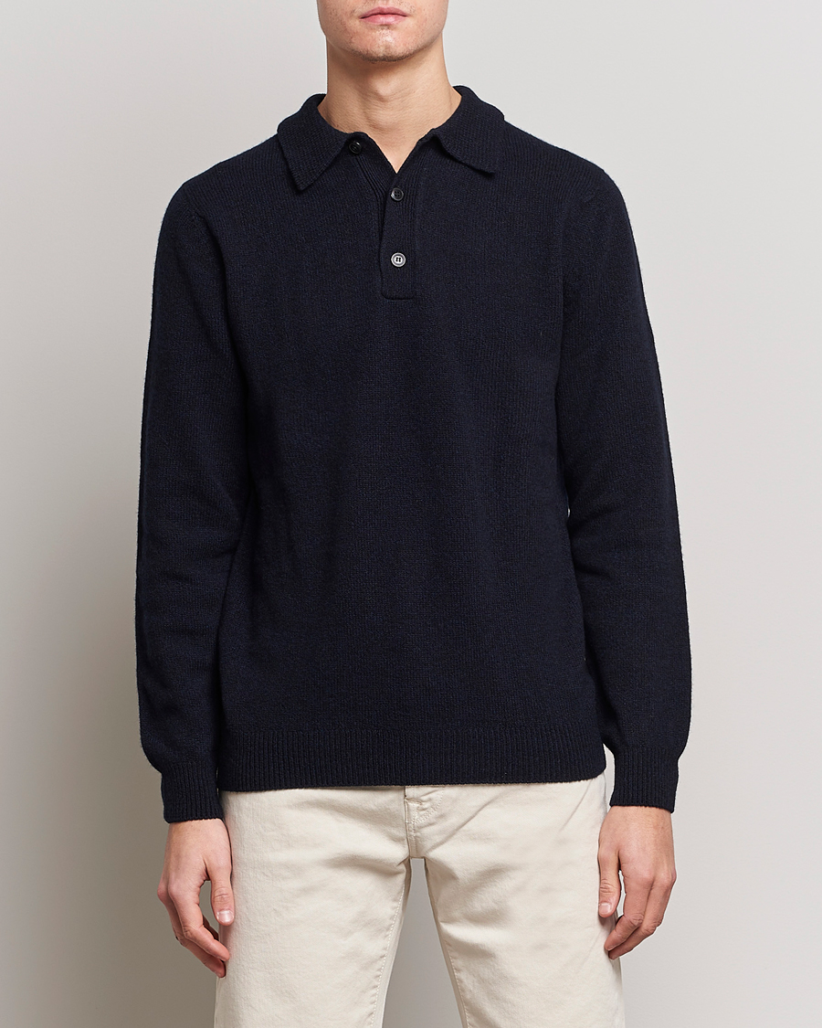 Herren |  | Sunspel | Lambswool Poloshirt Dark Navy Mouline