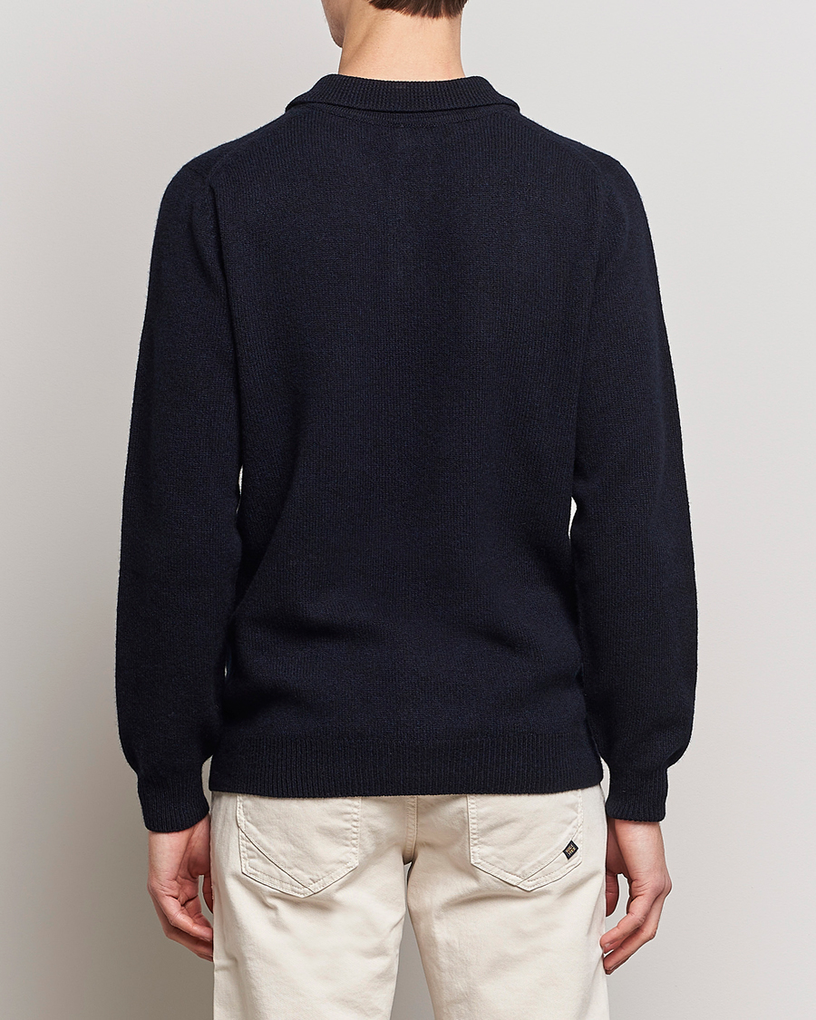 Herren | Pullover | Sunspel | Lambswool Poloshirt Dark Navy Mouline