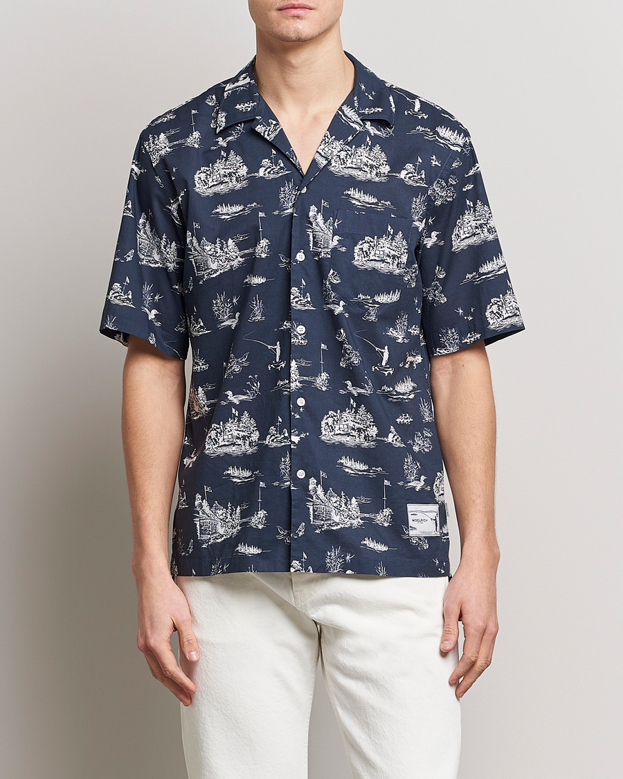 Herren |  | Woolrich | Zavikon Printed Short Sleeve Resort Shirt Melton Blue