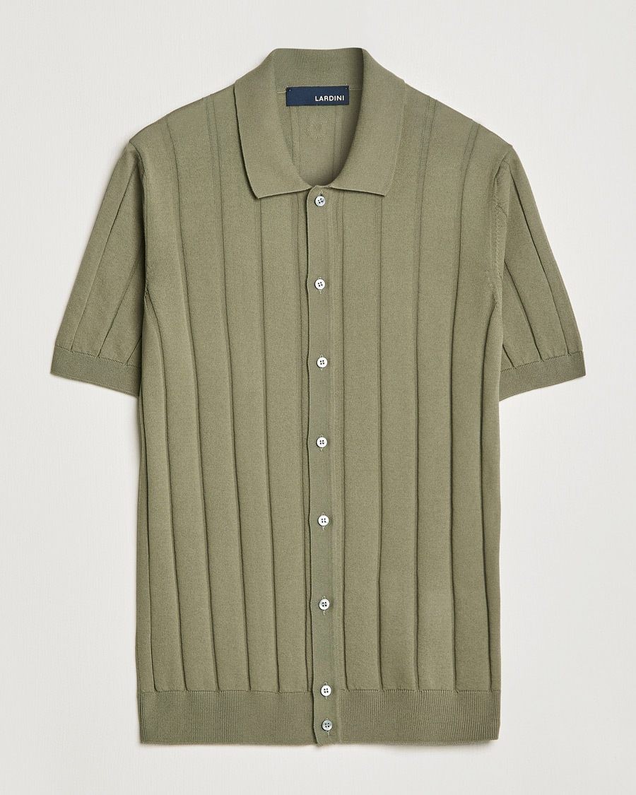 Herren | Hemden | Lardini | Short Sleeve Knitted Cotton Crèpe Shirt Olive