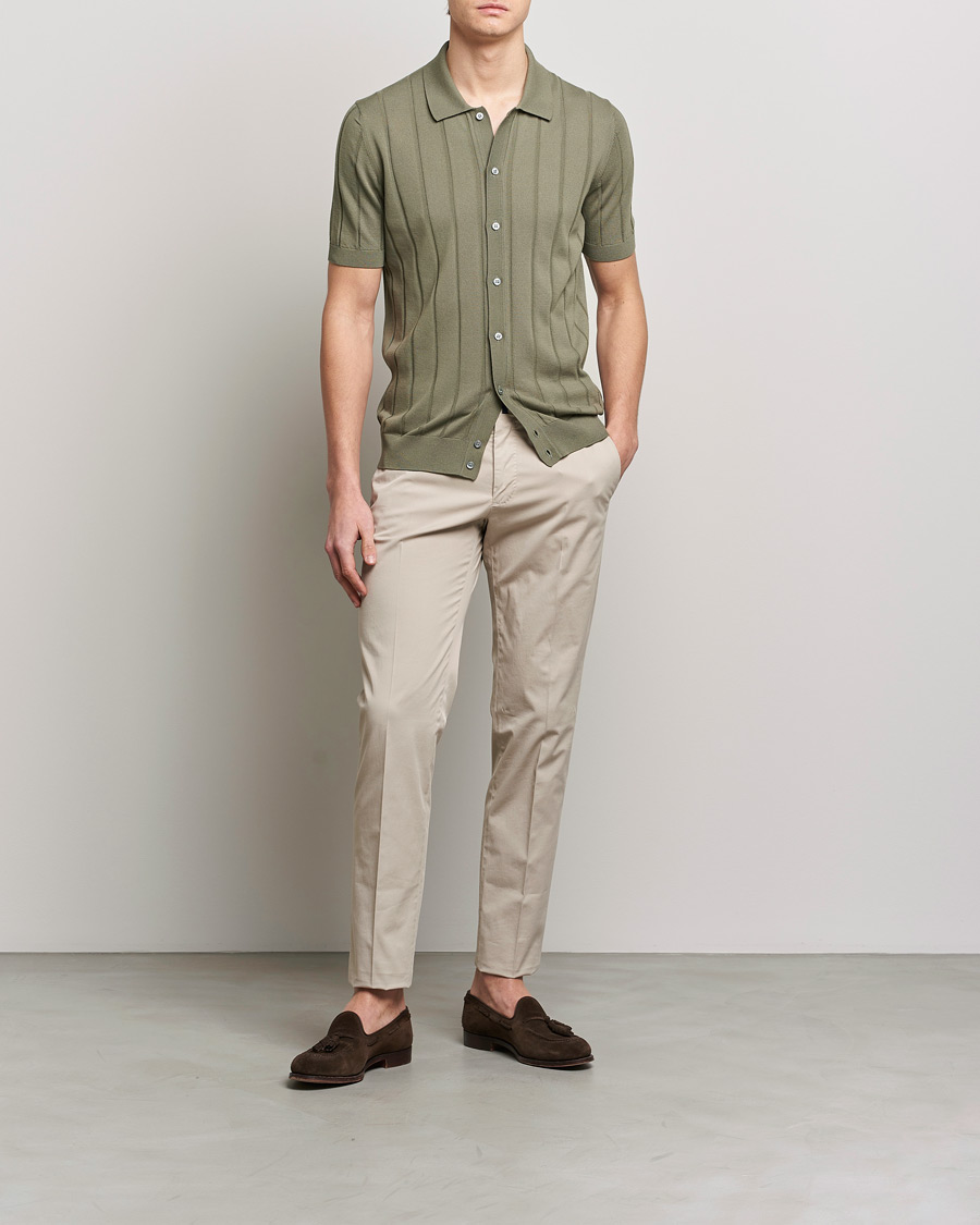 Herren | Hemden | Lardini | Short Sleeve Knitted Cotton Crèpe Shirt Olive