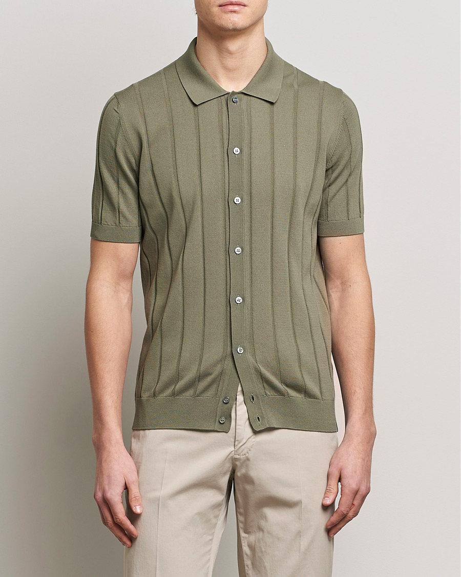 Herren |  | Lardini | Short Sleeve Knitted Cotton Crèpe Shirt Olive