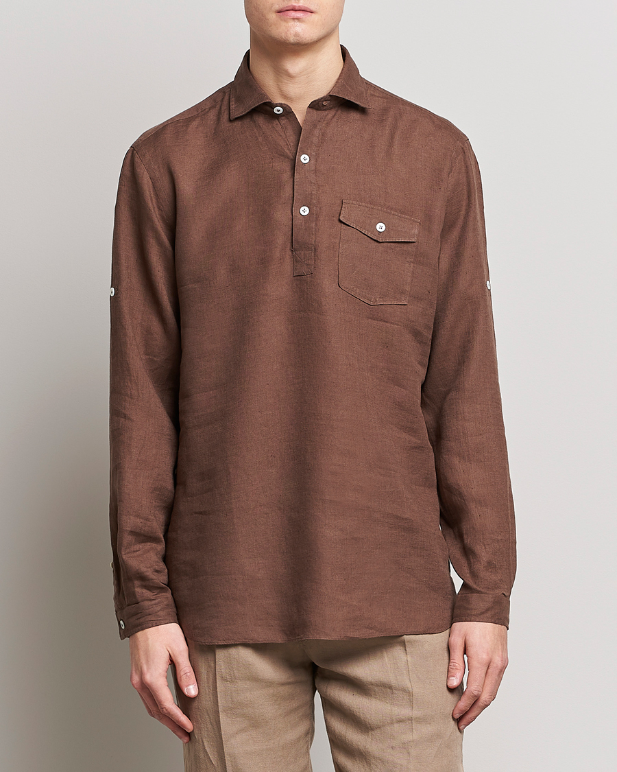 Herren | Leinenhemden | Lardini | Relaxed Linen Popover Shirt Brown