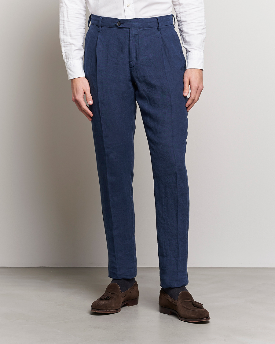 Herren | Leinenhosen | Lardini | Pleated Linen Trousers Navy