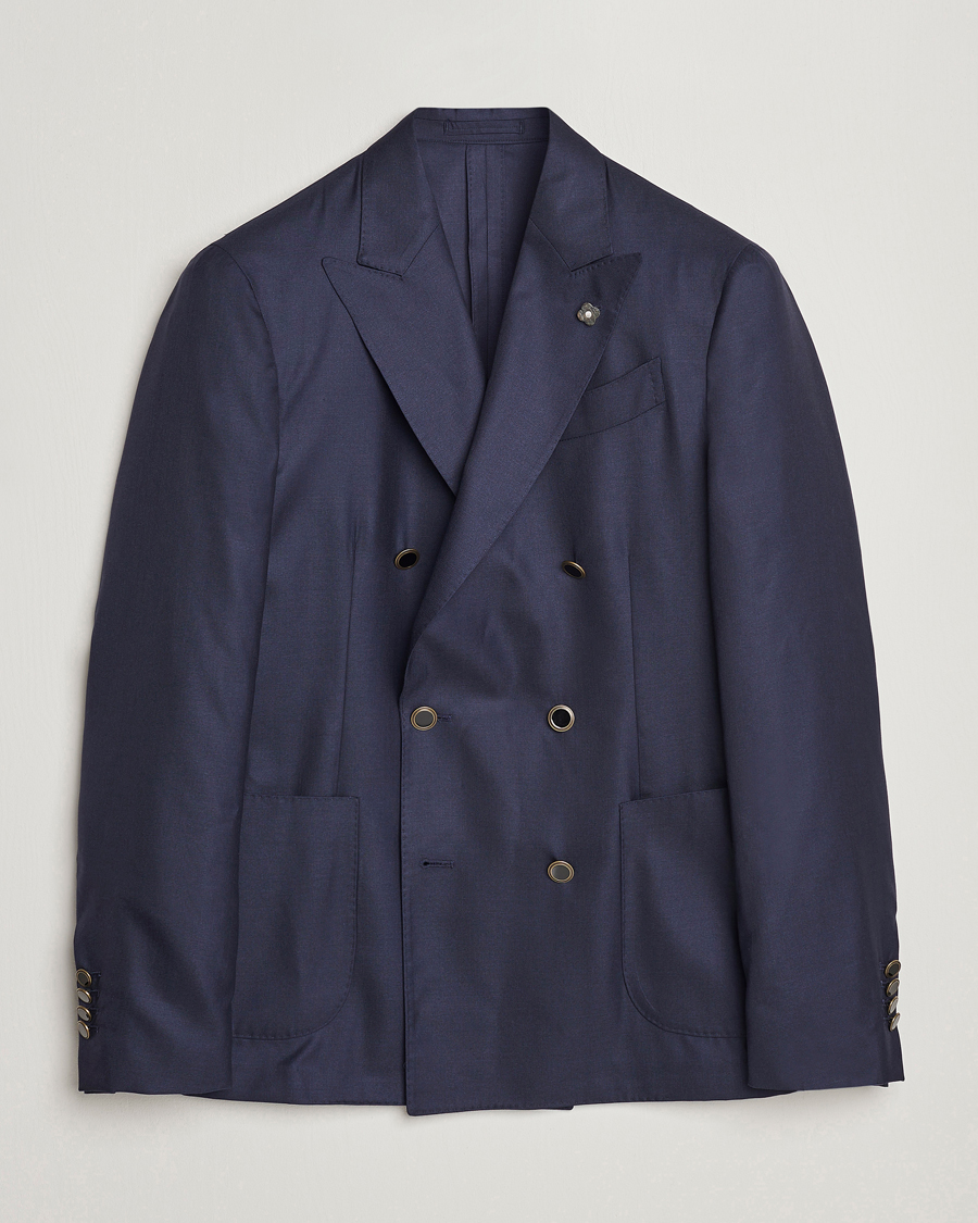 Herren | Sakkos | Lardini | Soft Double Breasted Cashmere/Silk Blazer Navy