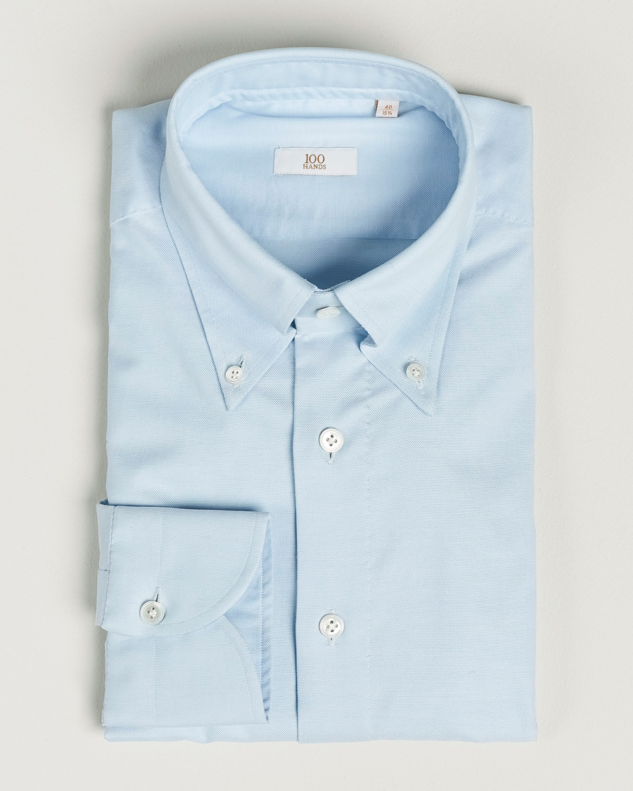 Herren | Luxury Brands | 100Hands | Gold Line Natural Stretch Oxford Shirt Light Blue