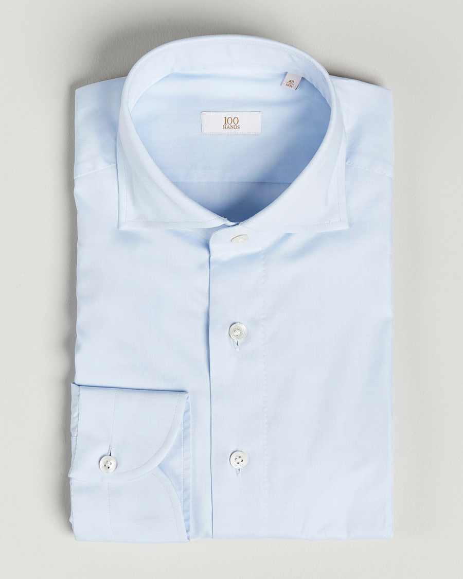 Herren | 100Hands | 100Hands | Gold Line Cotton Twill Cut Away Shirt Light Blue