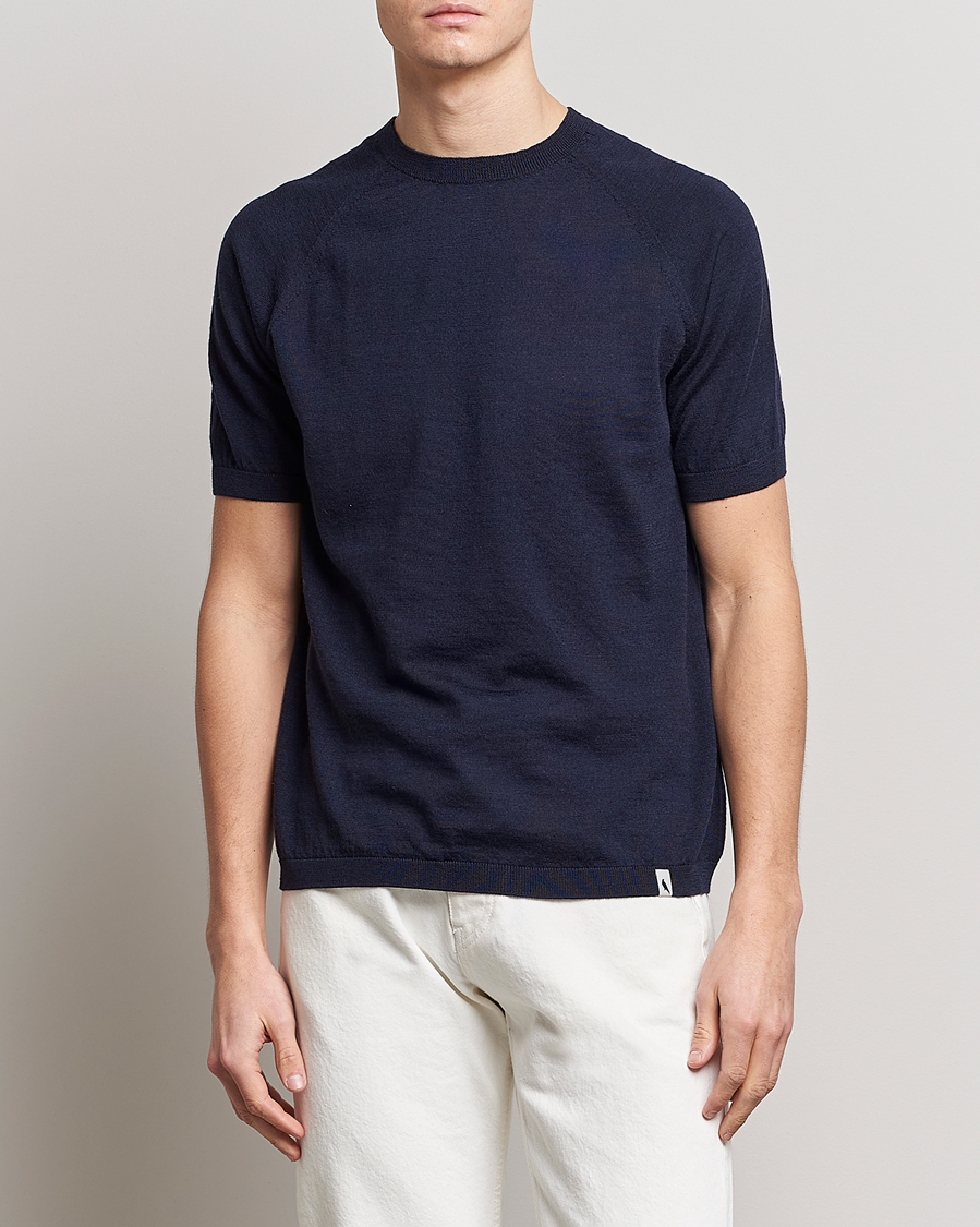 Herren |  | Peregrine | Knitted Wool T-Shirt Navy