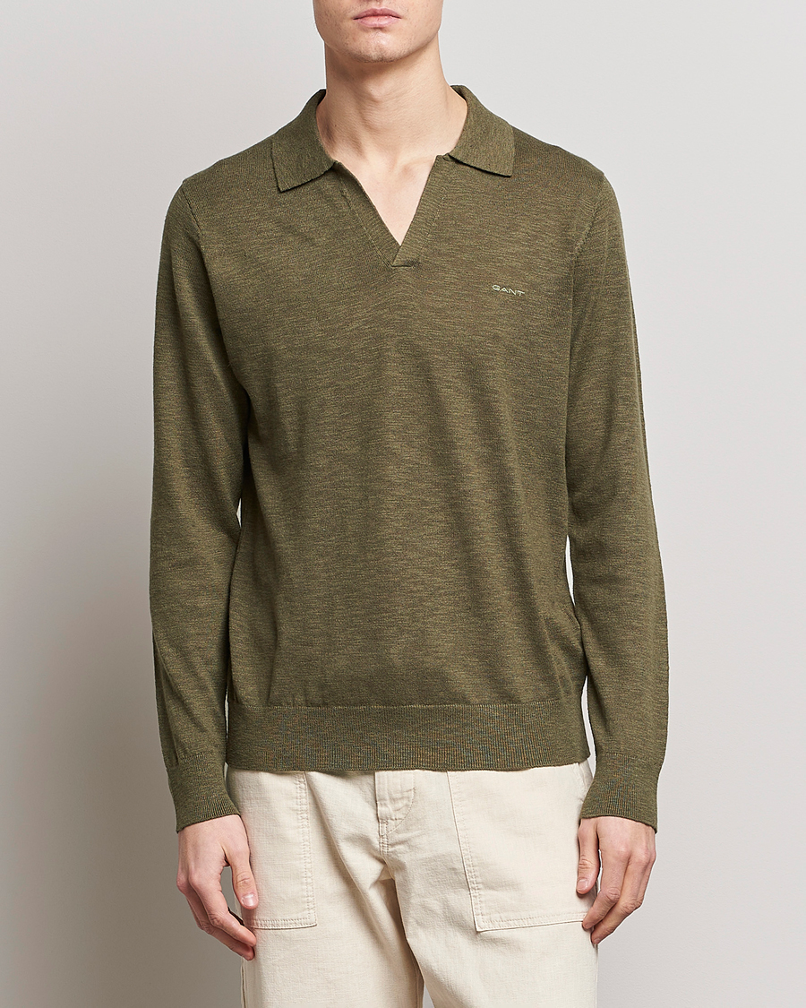 Herren | Bestickte Polohemden | GANT | Cotton/Linen Knitted Polo Racing Green