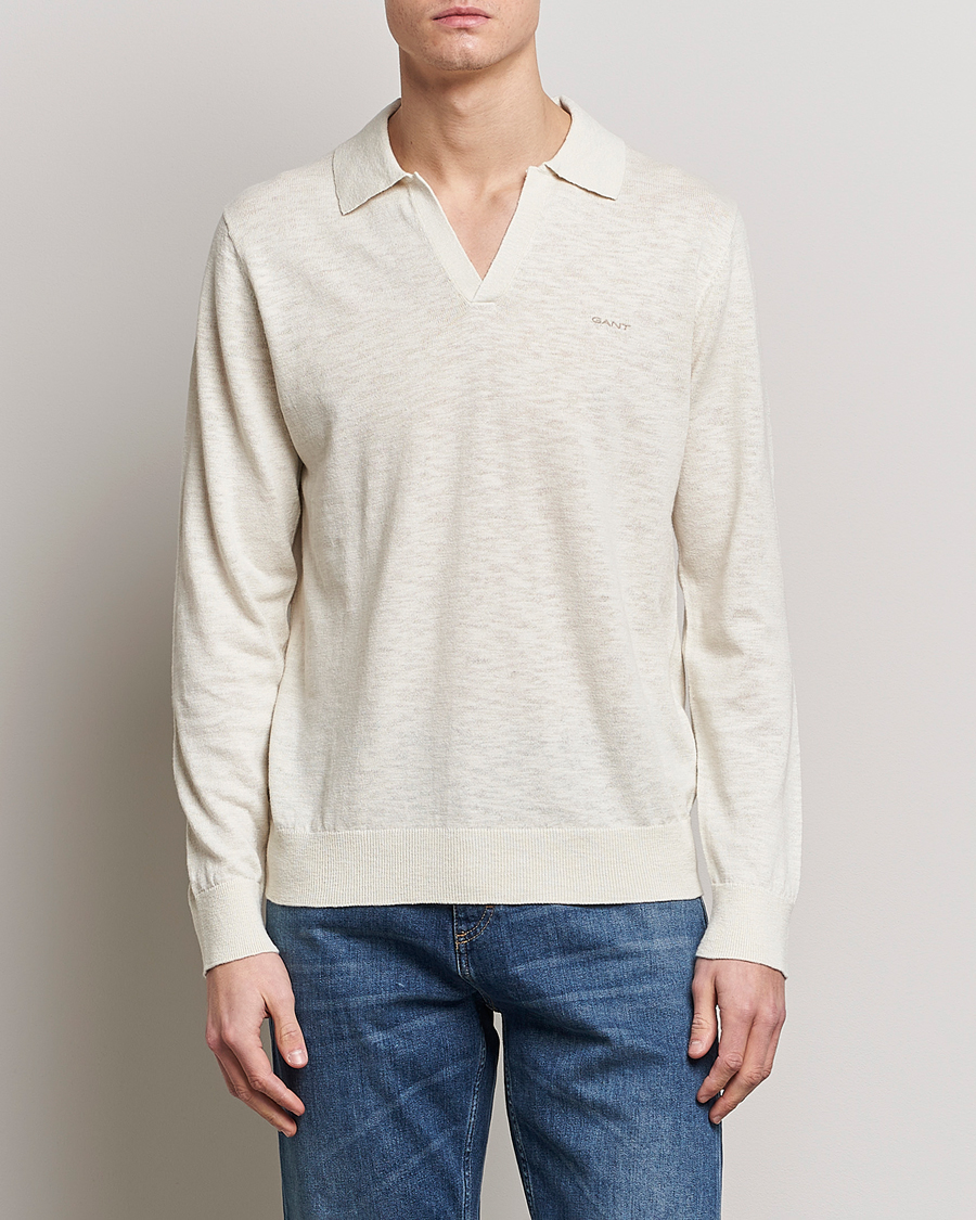 Herren | Bestickte Polohemden | GANT | Cotton/Linen Knitted Polo Putty