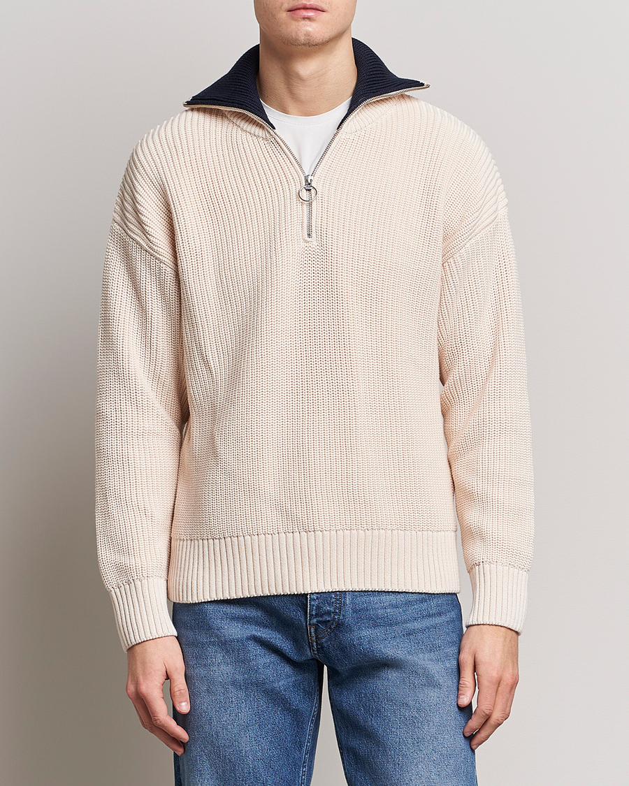 Herren |  | GANT | Chunky Ribbed Knitted Half-Zip Linen White