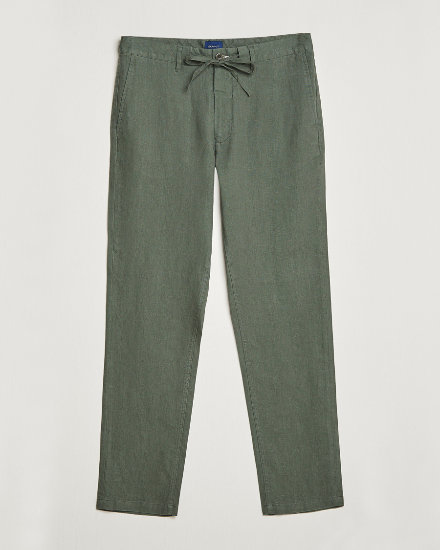 Herren | Hosen | GANT | Relaxed Linen Drawstring Pants Green Ash