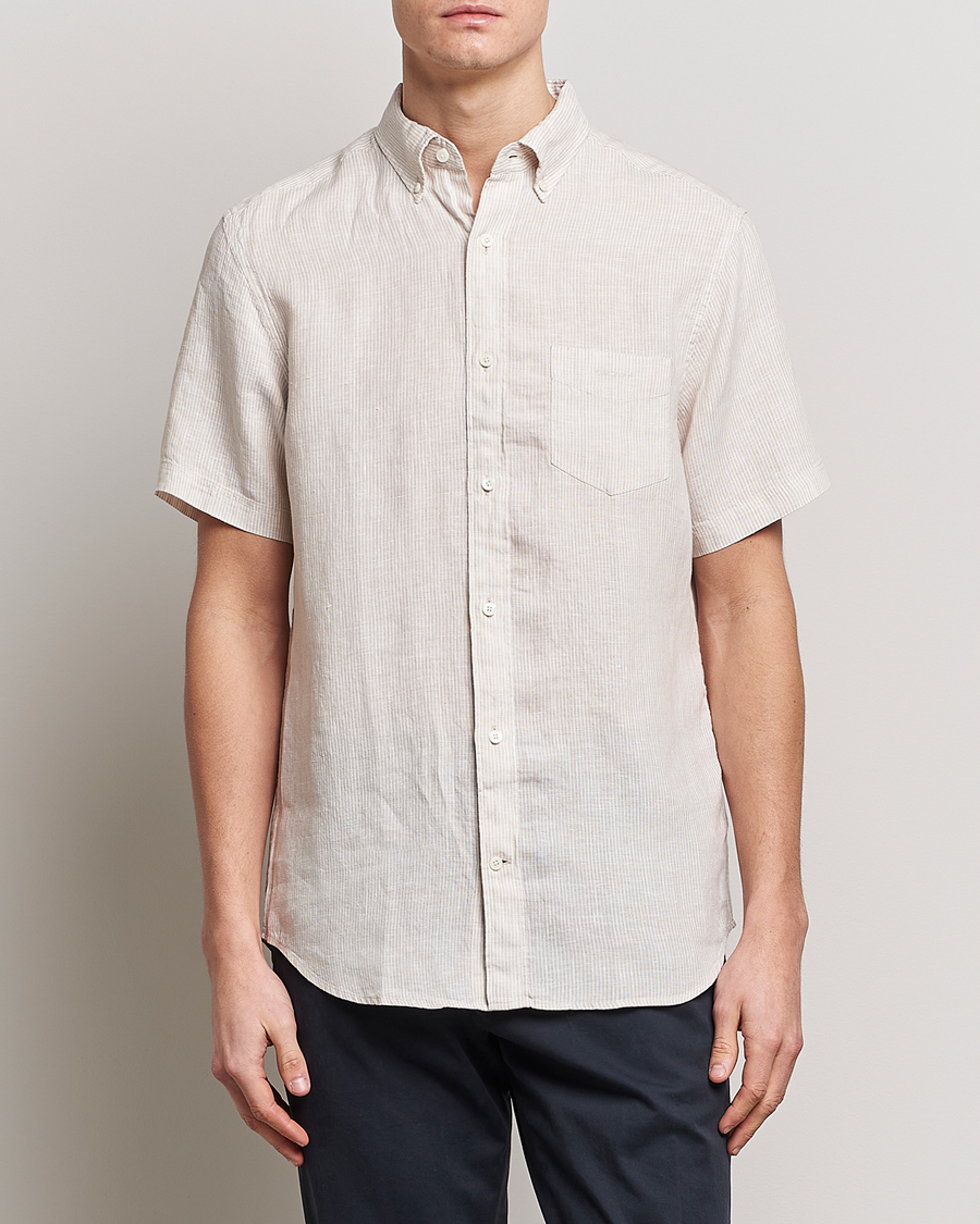 Herren |  | GANT | Regular Fit Striped Linen Short Sleeve Shirt Dry Sand