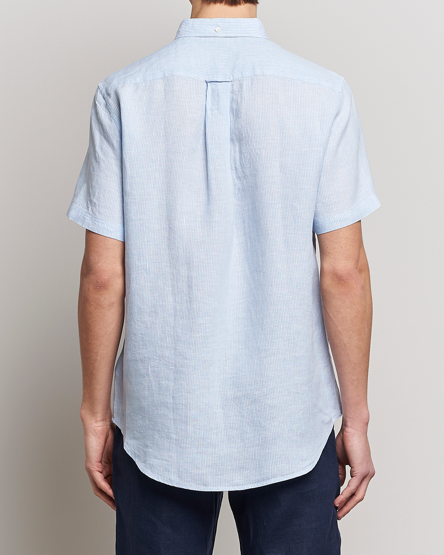 Herren | Hemden | GANT | Regular Fit Striped Linen Short Sleeve Shirt Capri Blue