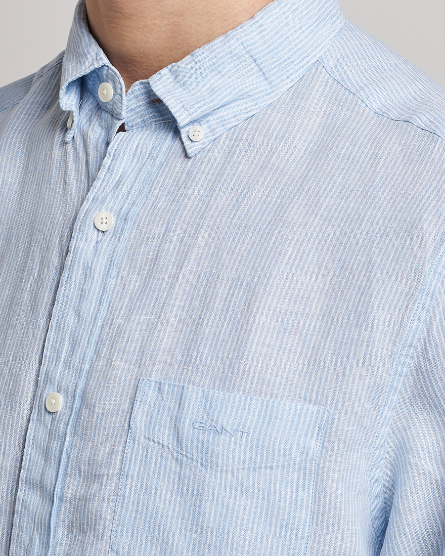 Herren | Hemden | GANT | Regular Fit Striped Linen Short Sleeve Shirt Capri Blue