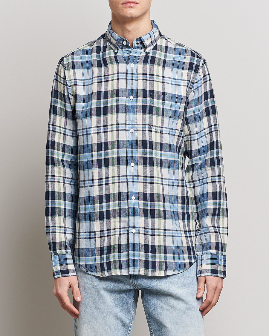 Herren | Freizeithemden | GANT | Regular Fit Linen Madras Checked Shirt Marine Multi
