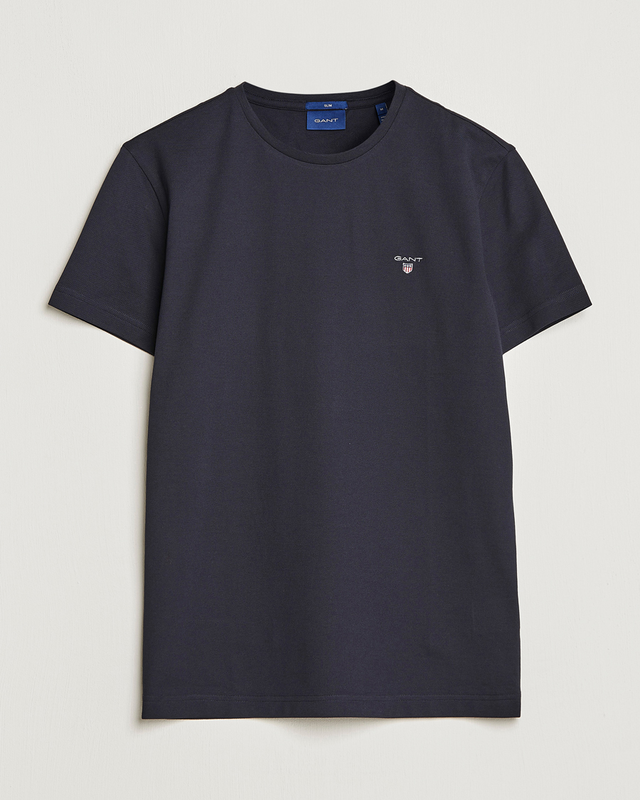 Herren | T-Shirts | GANT | Cotton Pique Crew Neck T-Shirt Black