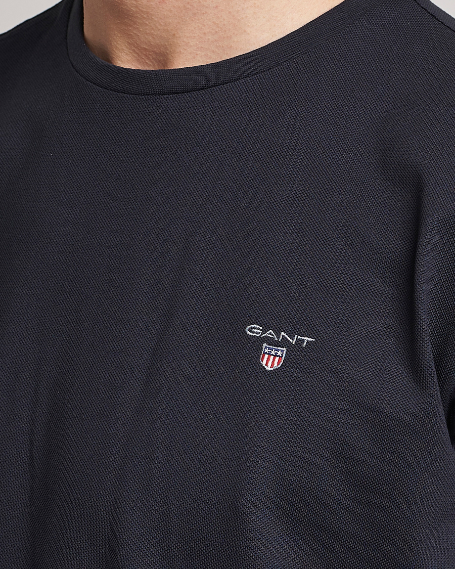 Herren | T-Shirts | GANT | Cotton Pique Crew Neck T-Shirt Black