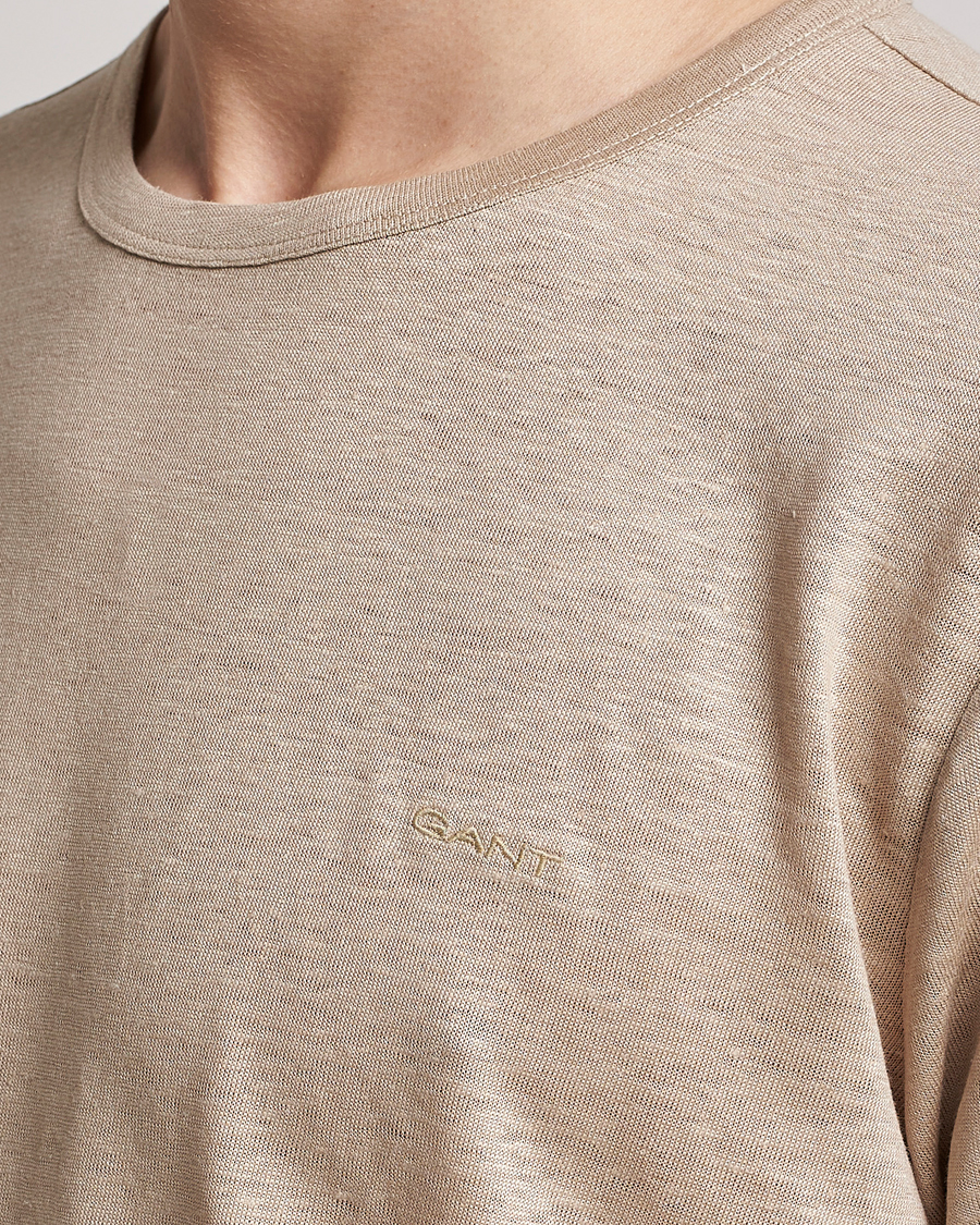 Herren | T-Shirts | GANT | Cotton/Linen Crew Neck T-Shirt Khaki Beige