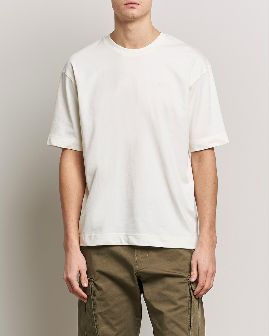 Herren | Weiße T-Shirts | GANT | Icon Crew Neck T-Shirt Cream