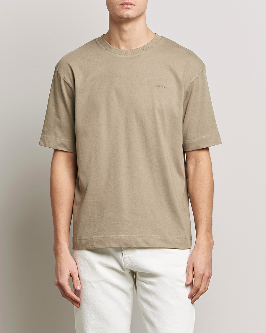 Herren | T-Shirts | GANT | Icon Crew Neck T-Shirt Taupe Beige