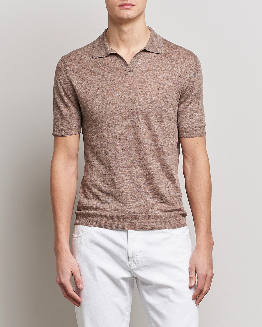 Herren | Poloshirt | Gran Sasso | Knitted Linen Polo Medium Brown