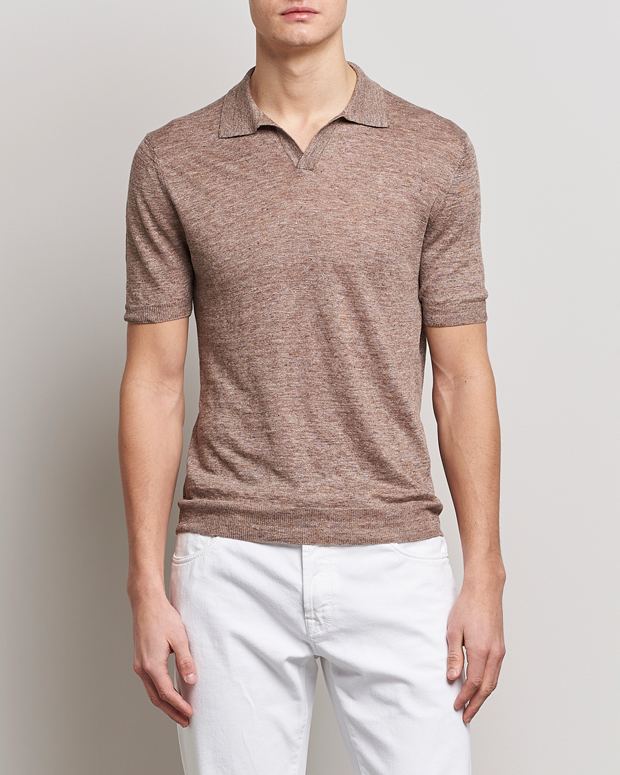 Herren | Gran Sasso | Gran Sasso | Knitted Linen Polo Medium Brown