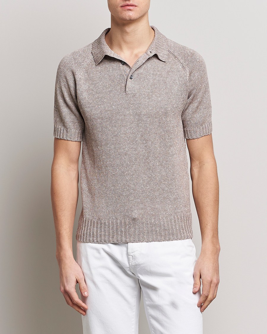 Herren |  | Gran Sasso | Cotton/Linen Knitted Polo Beige
