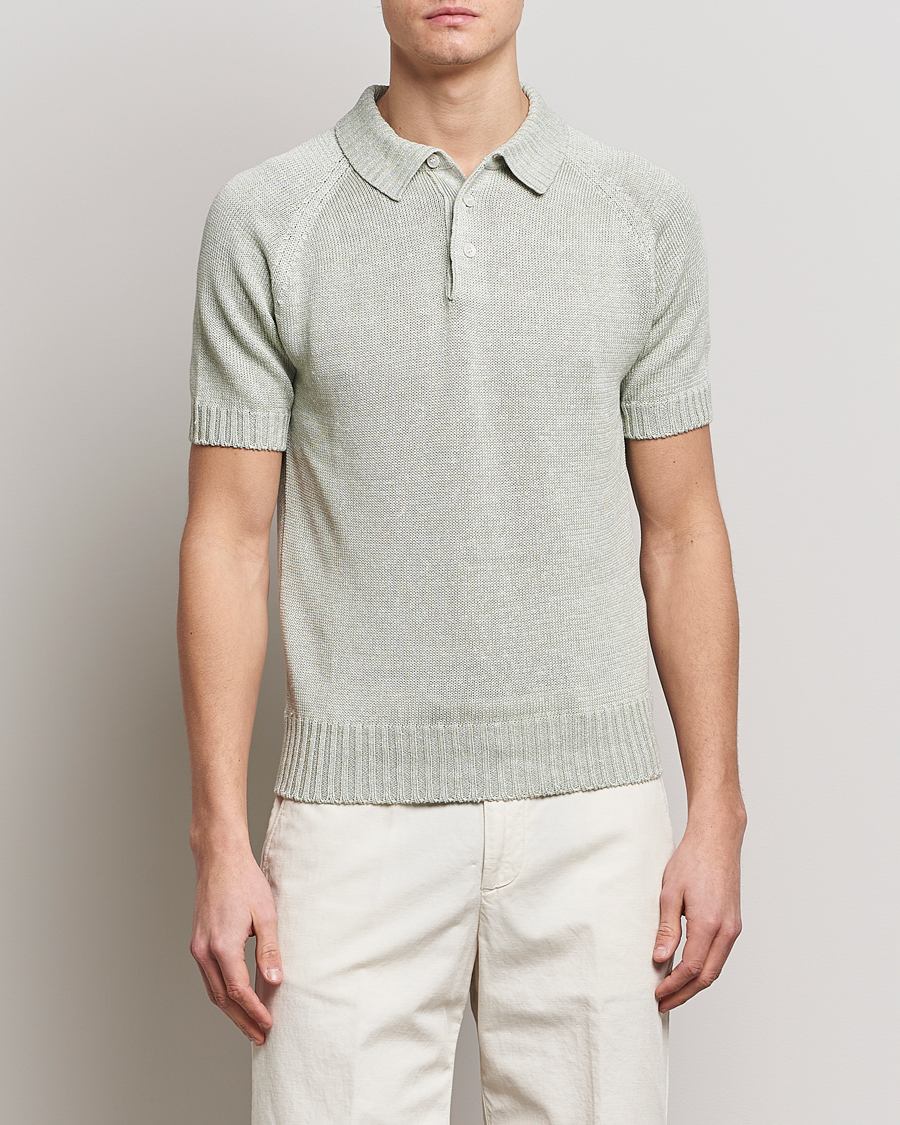 Herren |  | Gran Sasso | Cotton/Linen Knitted Polo Light Green