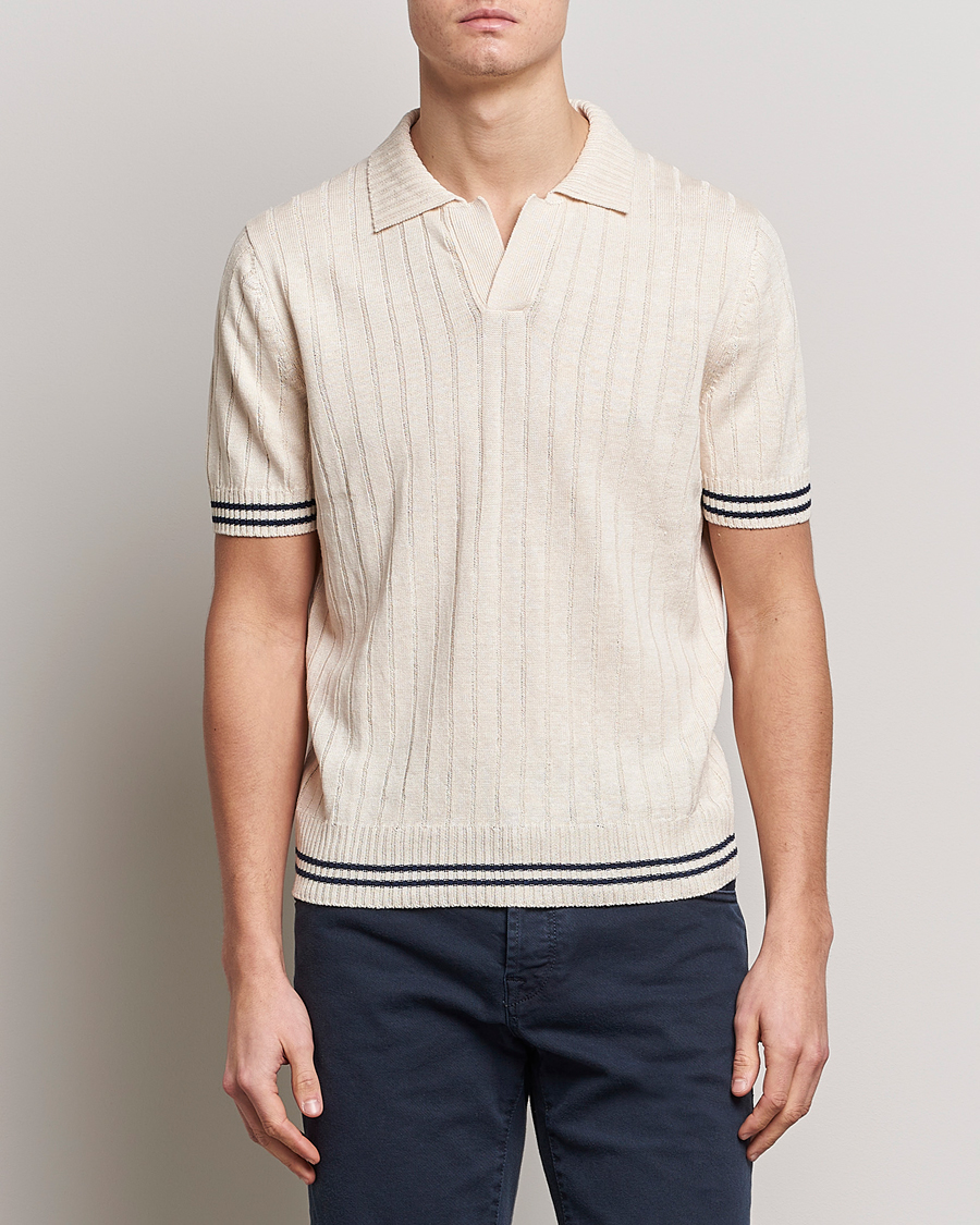 Herren |  | Gran Sasso | Cotton/Linen Structured Knitted Polo Cream