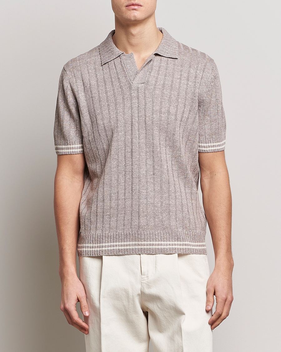 Herren |  | Gran Sasso | Cotton/Linen Structured Knitted Polo Beige